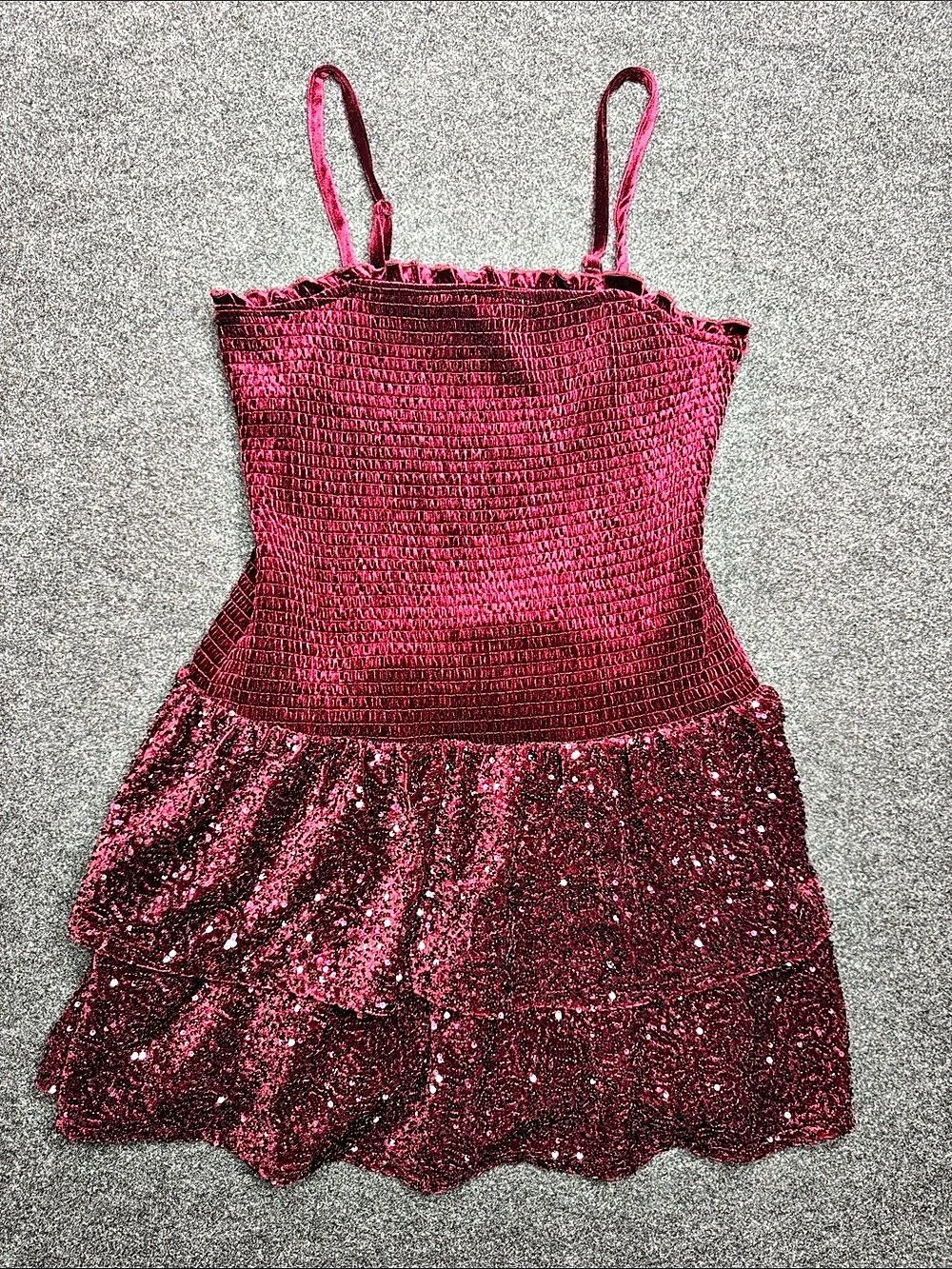 NWOT girls XL 14 Sequin dress. Red/burgundy